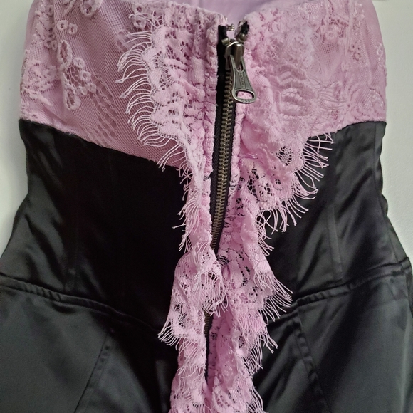 Bebe black lavender mesh strapless party dress - Picture 5 of 8